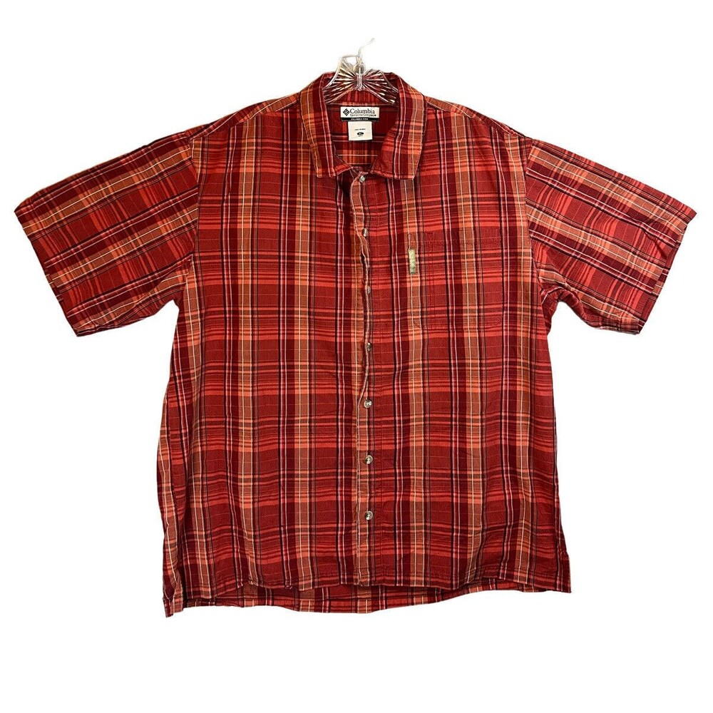 Columbia Sportswear Mens Shirt XL Button Up‎ Red Plaid Short Sleeve